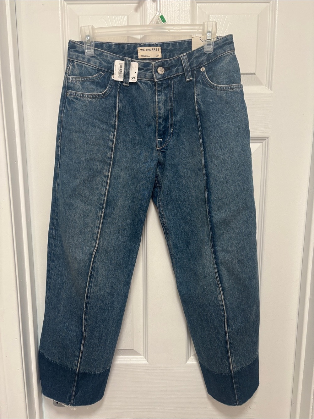 We The Free Men's Dark Blue Relaxed Straight Jeans with Raw Hem